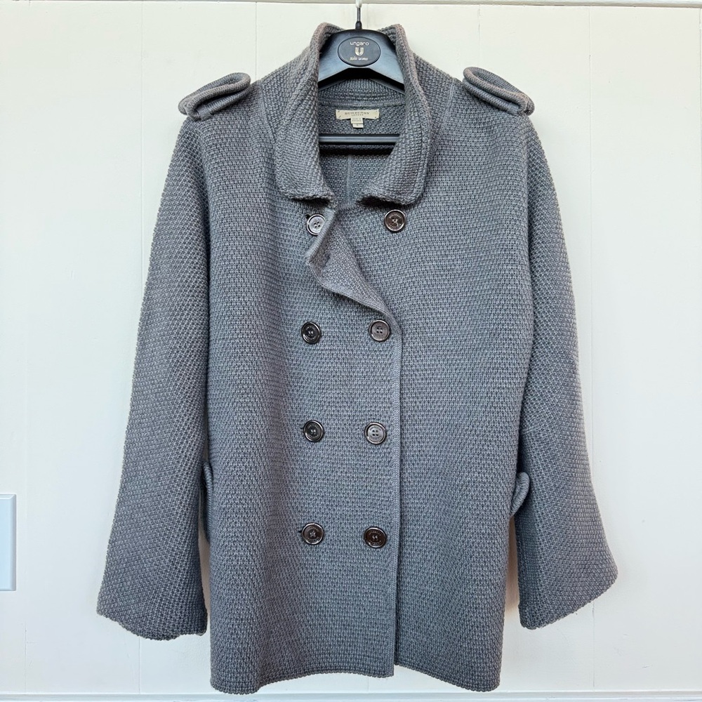 Authentic Burberry London Double-Breasted Wool Knit Coat Jacket – Size L -- New!